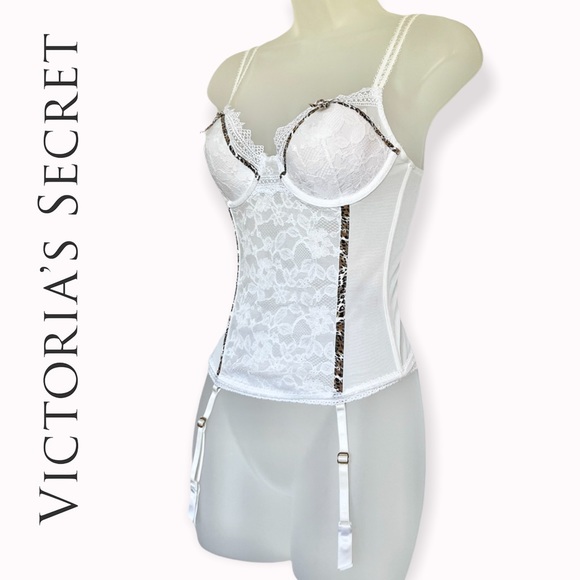 VS Very Sexy Corset Garter Belt Bustier Leopard & White Lace Lingerie Size 34B - Picture 16 of 16